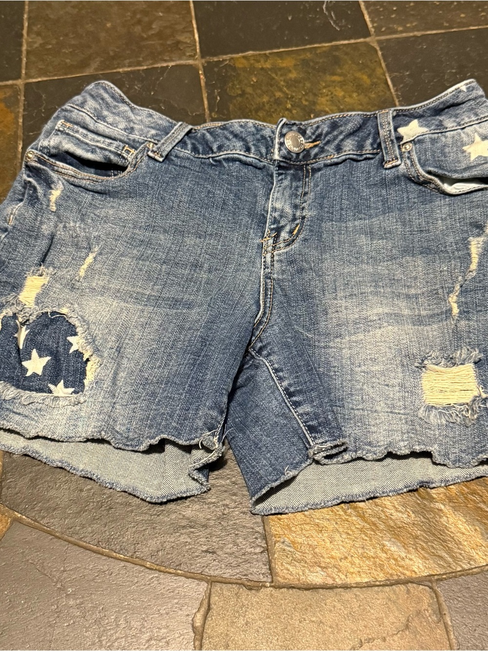 Maurices Blue Distressed Denim Shorts with Star Patch